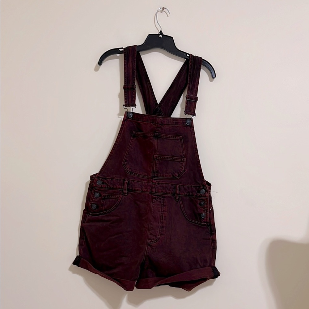 NEW Free people  Burgundy Corduroy Denim Overalls shortall romper size large - Picture 3 of 14